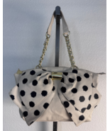 Betsey Johnson LG Purse Satchel Off White Large Polka Dot Bow Gold Accen... - $54.65 CAD