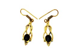 Long Dangly Earrings with Black Onyx Stone, Gold Elegant Teardrop Earrings  - £15.18 GBP
