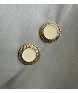 Vintage Monet Clip Earrings Gold White Round - $519.14 MXN