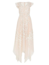 NWT BCBG MaxAzria Emery in Bare Pink 3D Floral Embroidered Asymmetric Dress 4 - £144.26 GBP