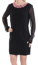 French Connection Womens Pink Beaded Long Sleeve Jewel Neck Mini Shift Dress 12 - £66.19 GBP