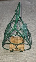 Metal &amp; Wicker 3 Bottle WIne Rack Holder Floral Bouquet Green WIth Handle - £24.10 GBP