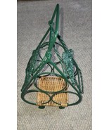 Metal &amp; Wicker 3 Bottle WIne Rack Holder Floral Bouquet Green WIth Handle - £23.58 GBP