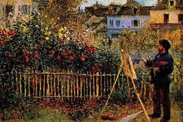 Monet painting in his garden in Argenteuil 20 x 30 Poster - $25.98