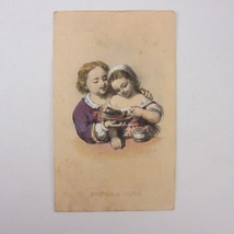 Antique Art Print Brother &amp; Sister Feed Bird in Nest Boy &amp; Girl Album Card - £4.69 GBP