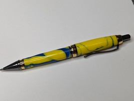 Vertex Click Pencil Gold/Black Finish Yellow/Blue Acrylic Body Hand Turn... - £22.68 GBP