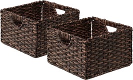 Foldable Handwoven Cube Storage Basket Bin, Rectangular, Mocha Brown, 2, Pack. - £36.12 GBP