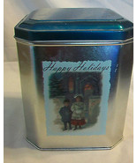 DECORATIVE METAL TIN, HAPPY HOLIDAYS, CHILDREN IN WINTER CLOTHING - £11.85 GBP