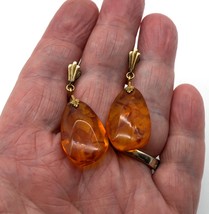 Amber Earrings with Spangles in 12K Gold Filled Setting Screw Back - £44.10 GBP