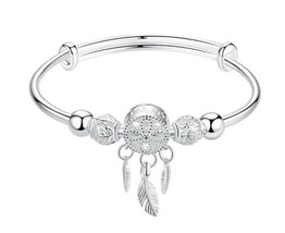 Dream Catcher Bracelet Bangle 925 Silver Tassel Feather Charm Elegant Jewelry - £3.49 GBP