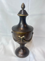 Vtg Brass Jar Urn Vessel Vase On Pedestal With Lid Aged Finish - $188.05