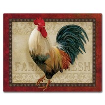 Glass Cutting Board/Saver 12&quot;x15&quot; Farm Fresh Rooster Multi Color Rectangle - £30.26 GBP