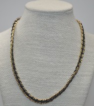 TRIFARI Gold Tone Flat Link Chain w/ Interlaced Black Rope Cord Necklace... - $22.64