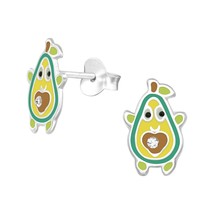 Avocado 925 Silver Stud Earrings with Crystals - £11.02 GBP