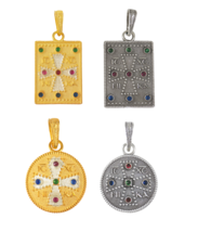 Sterling Silver Gold Plated Stones Handmade Greek Orthodox Pendant Neckl... - $94.04+