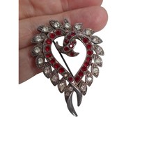 Vintage Heart Ruby &amp; clear stones Linden Jewelry Brooch Pin Pendant Esta... - $299.56 MXN