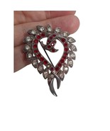Vintage Heart Ruby &amp; clear stones Linden Jewelry Brooch Pin Pendant Esta... - $297.41 MXN
