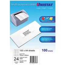 Unistat Laser/Inkjet/Copier Label 100pk - 24/sheet - £45.32 GBP