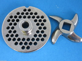 #22 x 1/4&quot; w/ HUB S/S Meat Grinder Plate &amp; KNIFE for MTN electric grinders - £28.79 GBP