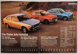 1977 Print Ad Three Hondas The Accord &amp; Civic CVCC &amp; Sedan 4-Speed - £15.25 GBP