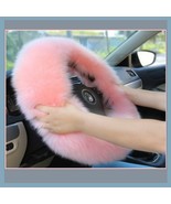  Plush Pink Long Genuine Australian Lambskin Woolen Fur Steering Wheel Cover - £49.53 GBP