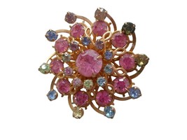 Costume Silver Pink multicolor &quot;Rhinestone&quot; Gold Brooch Pin Jewelry - $187.34 MXN