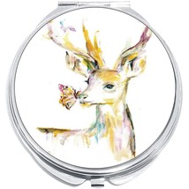 Watercolor Deer Butterfly Compact with Mirrors - for Pocket or Purse - $11.76