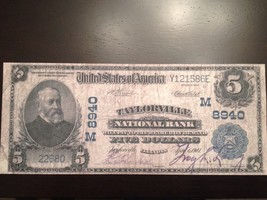Reproduction 1902 $5 Bill Taylorville Illinois National Bank Note Five Harrison - £3.19 GBP