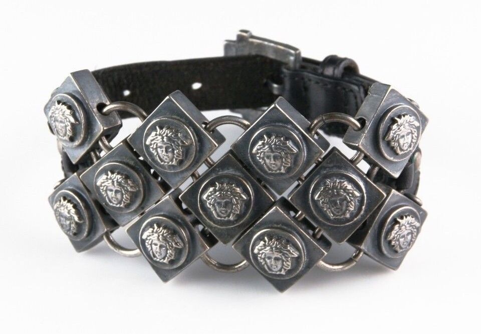 Gorgeous Gianni Versace Leather Bracelet Chain Mail Medusa Motif Made in Italy - $2,881.49