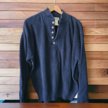 LL Bean USA Mens Large Navy Blue Quarter Button Ribbed Henley Sweater Vintage - £31.29 GBP