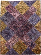Lowest Clearance Price Village Antique Persian Patchwork Rug Purple Blue Gold - £194.13 GBP