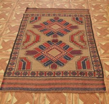Kilim&amp;Pile Most Notably 3&#39; x 4&#39; Baluch Hand Woven Rug Carved Wool on Wool - £164.79 GBP