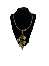 Chicos Necklace Tan Leather Cord Chunky Gold Tone Dangle Balls Pendant 17&quot;-21&quot; - £23.07 GBP
