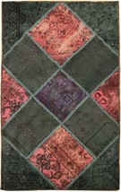 Handmade Green Red 3x5  Persian Patchwork Rug - £392.27 GBP