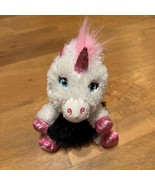 Build A Bear Workshop BAB Mini 7&quot; White Pink Plush Unicorn wearing Black... - $18.00