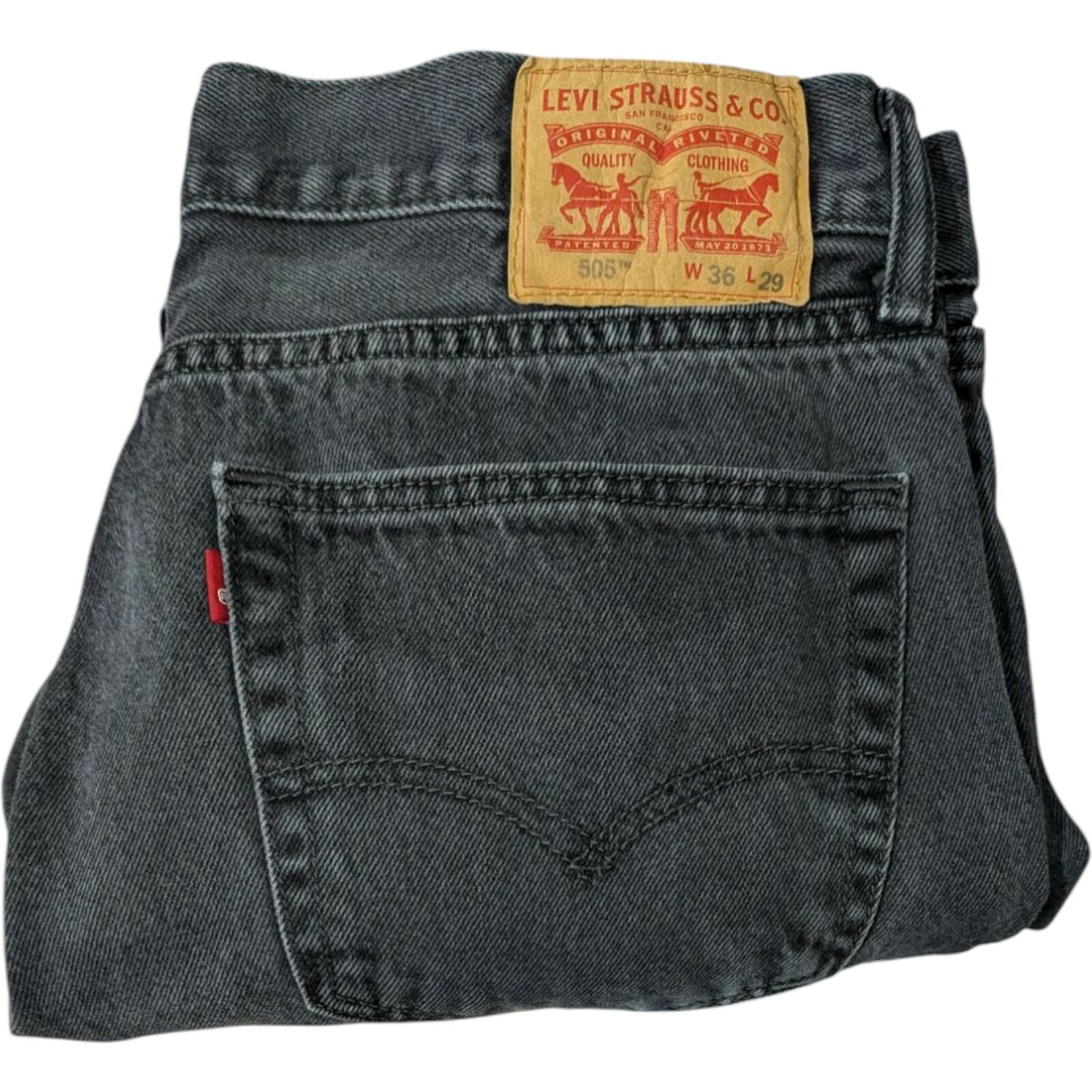 Levis 505 Jeans Mens 36x29 Black Denim Straight Dark Faded Wash (Measure... - $34.65