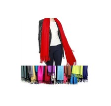 Pashmina Shawl w/ Fringe Wool &amp; Silk Blend 54 x 24 Inches Soft in Bright Colors - £19.96 GBP