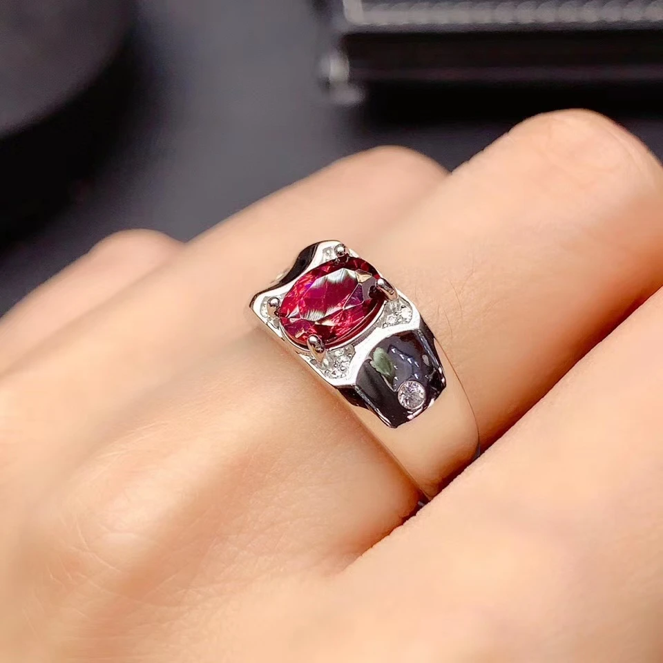new classic red garnet gem man ring  silver fine jewelry natural real gem 925 st - £56.49 GBP