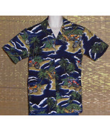 RJC Hawaiian Shirt Blue White Palms Motorcycles Flowers Beaches Size Small - $21.77