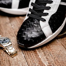 Lyon II Genuine Ostrich and Calfskin Fashion Sneaker Black / White image 11