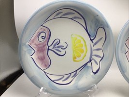 Belari Fish Plate Dish Pottery Ceramic Lot of 2 Hand Painted Blue Italy 10&quot; - £23.19 GBP
