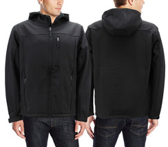 Men&#39;s Water Resistant Softshell Fleece Lined Black Zip Up Hoodie Jacket - £33.14 GBP