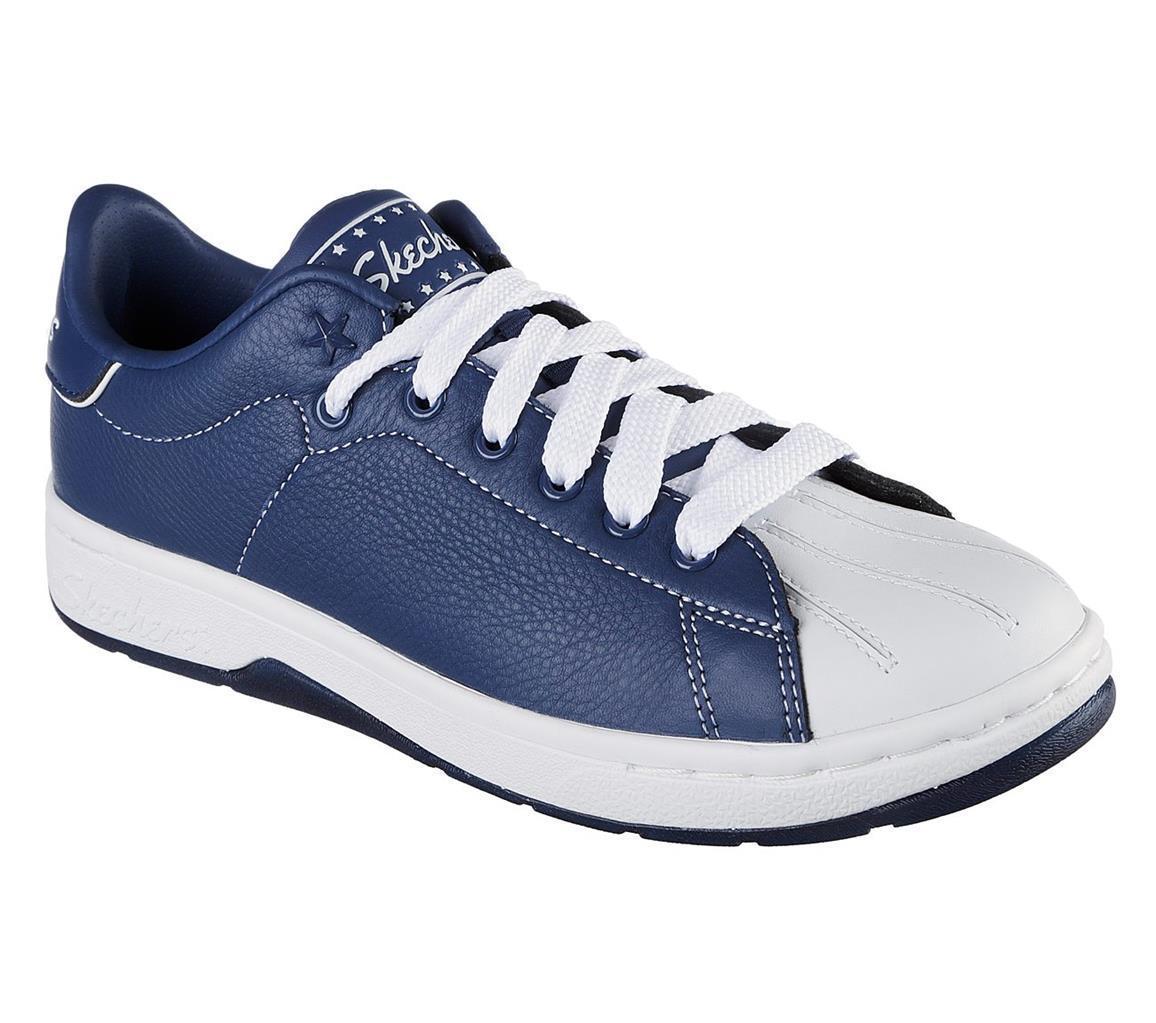 Skechers ALPHA-LITE FAIR SHARE Navy Blue White Leather Retro Shoes Wm's NWT - £45.55 GBP