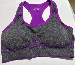 Womens Sports Bra 3XL/4XL Grey &amp; Purple Nylon/Spandex NWOT Removable Pads - $101.85 MXN