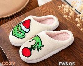 Merry Grinchmas Embroidered Slippers, Christmas Grinch Slippers, Funny  - £18.38 GBP