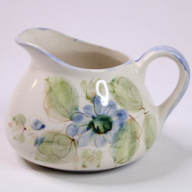 Vintage Hand Painted Pitcher Made In Portugal Green Leaves Floral Juice Or Milk - $11.60