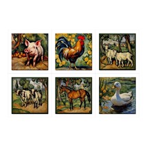 Farm Animals Ceramic Tile Set of 6 Backsplash Tiles Wall Art Duck Rooste... - $1,943.11 MXN