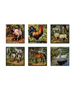 Farm Animals Ceramic Tile Set of 6 Backsplash Tiles Wall Art Duck Rooste... - $1,943.11 MXN