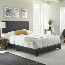 Boyd-Aries Queen Faux Leather Platform Bed BLACK Frame Extra Center Supp... - $332.49