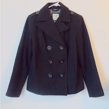 VTG Y2K Old Navy Black Peat Coat Double Breast Recycled Wool Women size Medium - £11.83 GBP